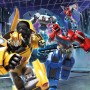Sanders & Sanders Fototapete: Transformers Poster mit Bumblebee, Optimus Prime und Co. in Gelb, Rot und Blau.