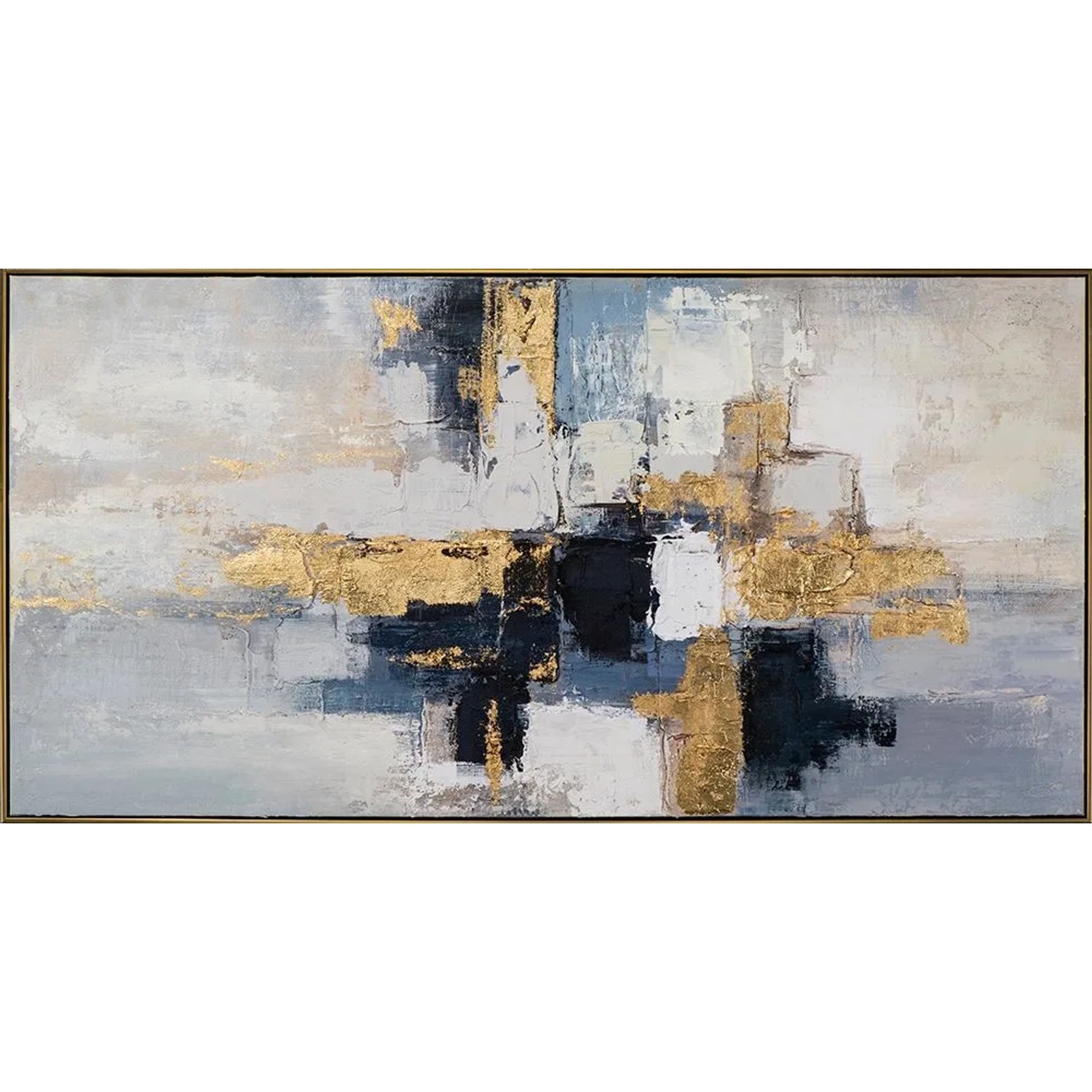Art Universe Leinwandbild Gold Reflektiert Blau 72 x 142 cm