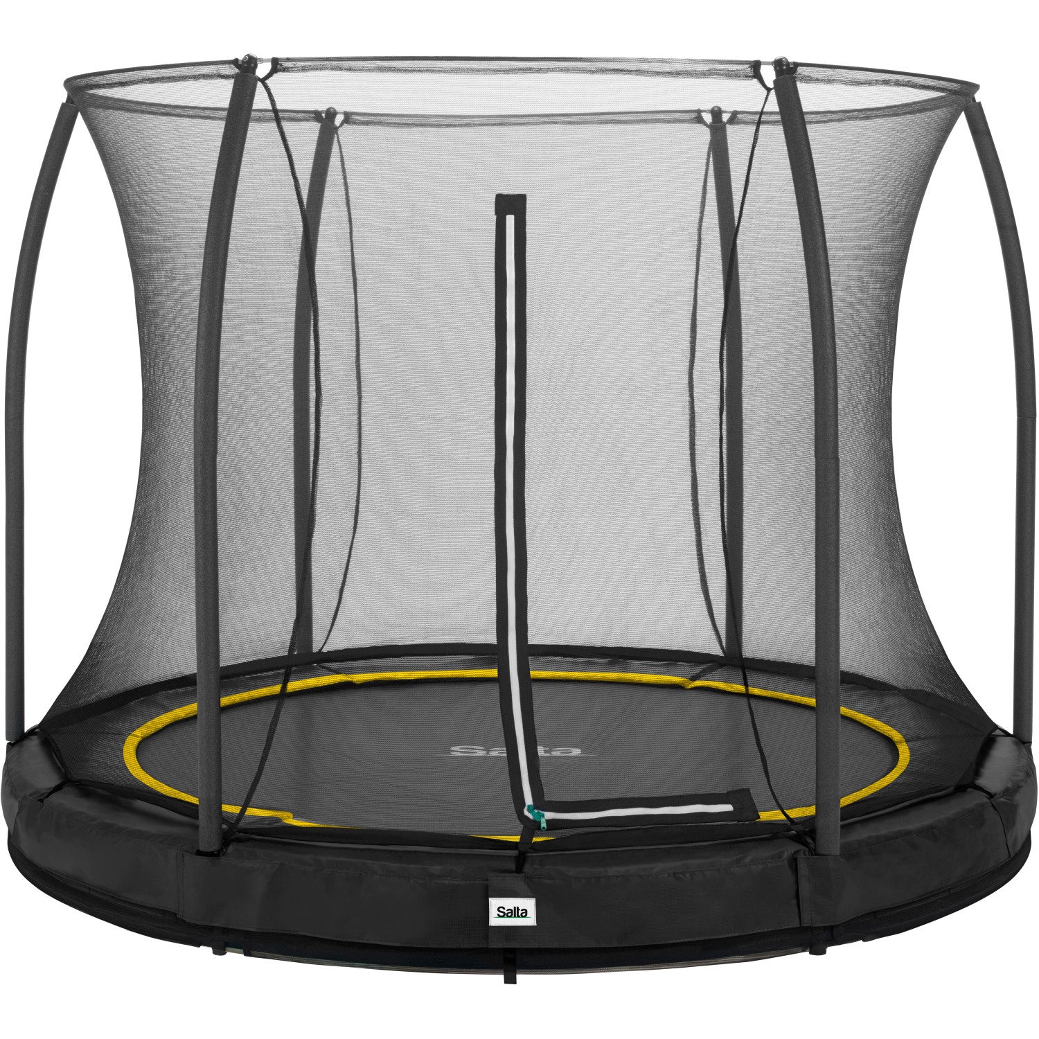 Schwarzes Salta Bodentrampolin Comfort Edition, ø 213 cm, mit Sicherheitsnetz.