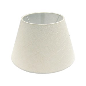 Cremefarbener Lampenschirm aus Leinen in Topfform, 25 cm Durchmesser.