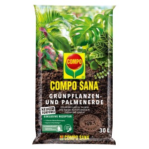 Sack Compo Sana Grünpflanzen- und Palmenerde, torffrei, 30L. Spezialerde für Grünpflanzen und Palmen.