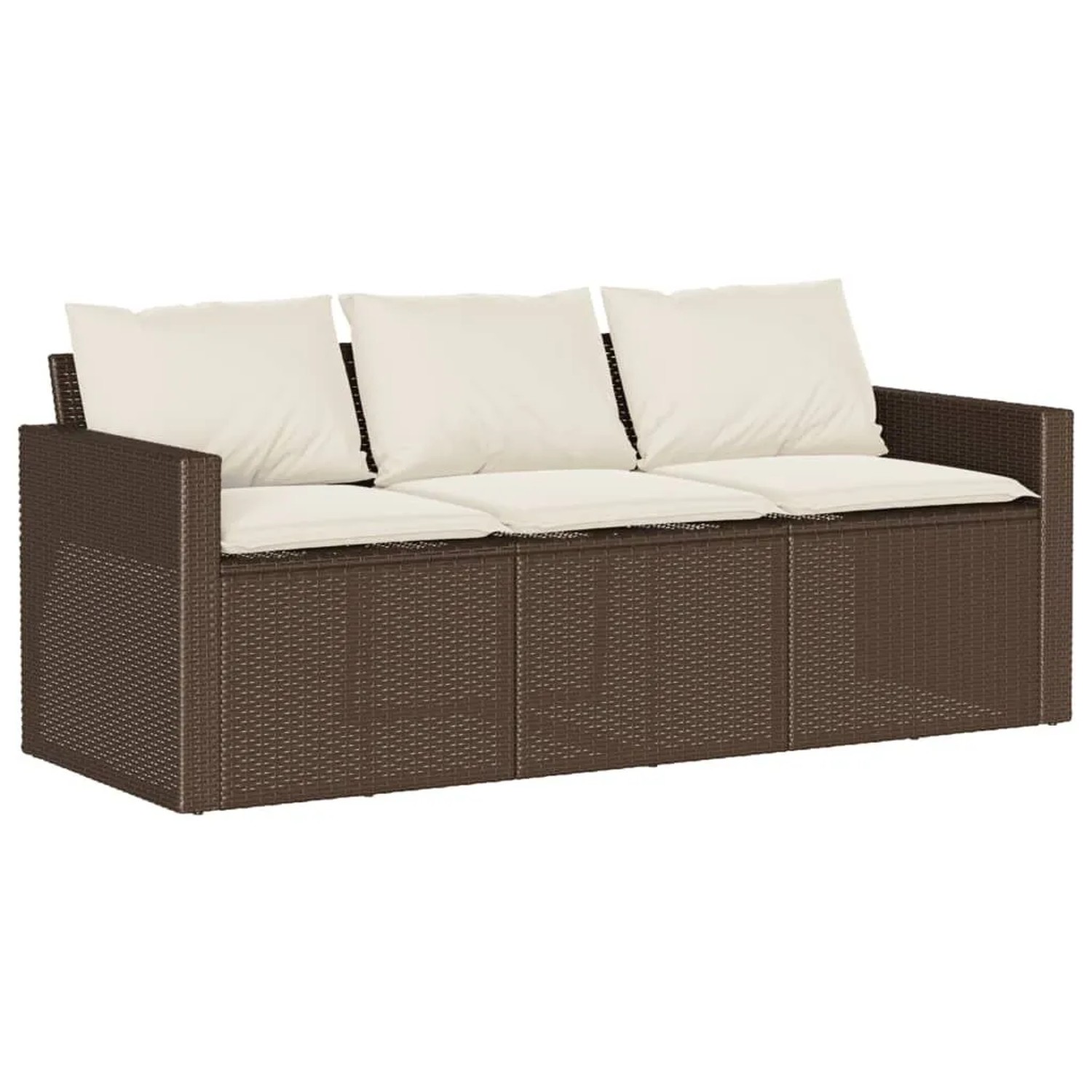 vidaXL Gartensofa mit Kissen 3-Sitzer Braun Poly Rattan 366342