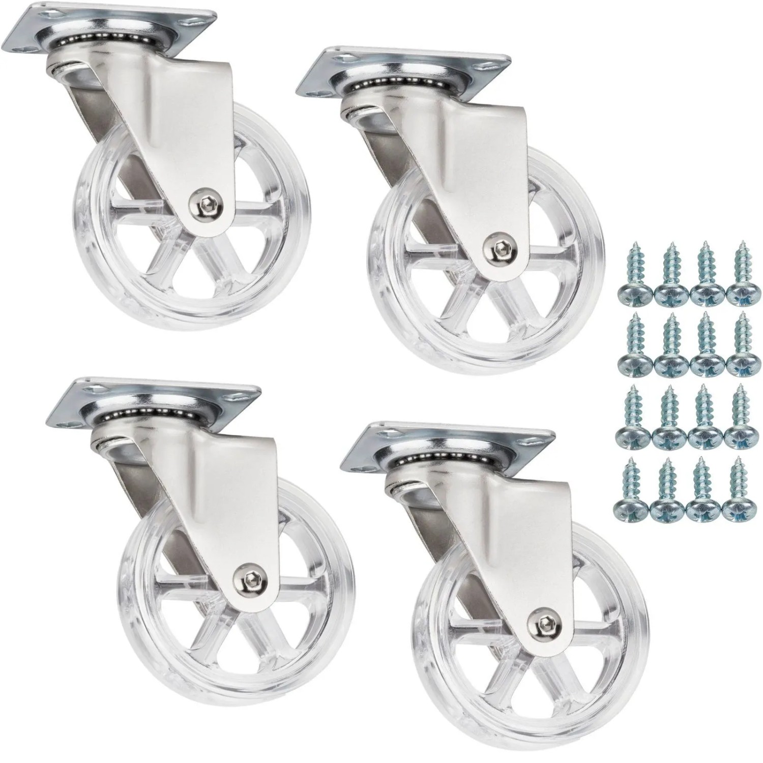 SOTECH 4 x Möbelrolle RAPID Ø75 mm Transparent Ohne Bremse inkl. Schraubenset