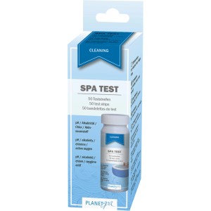 Planet Spa Wasserteststreifen für Whirlpools zur Messung von pH-Wert, Chlor und Aktivsauerstoff.