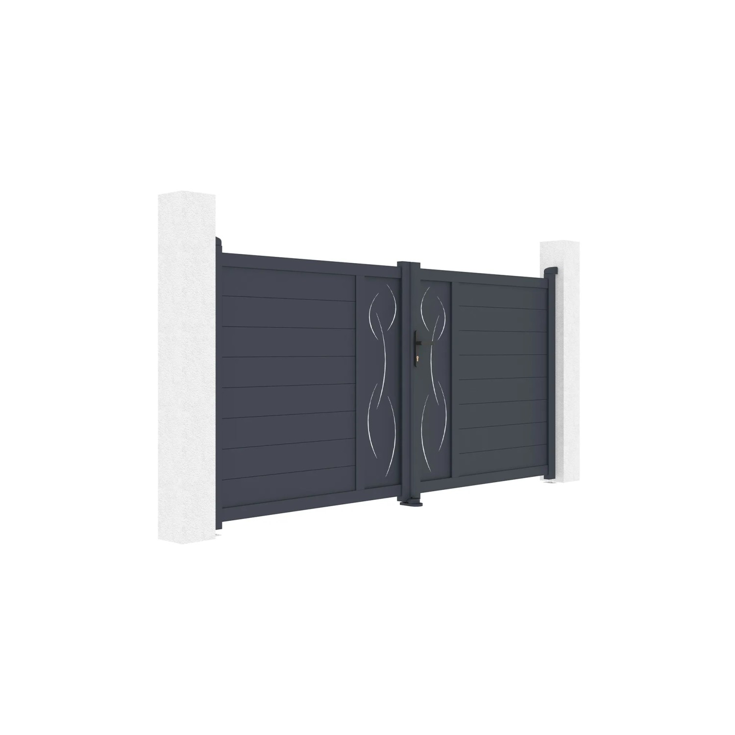 Casanoov elektrisches Aluminium Flügeltor in Grau, 300x140cm, mit Drehtorantrieb und Zierlinien.