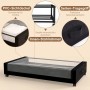 Schwarze Unterbett Aufbewahrungsbox mit transparentem PVC-Deckel, Rollen, Tragegriffen und stabilem Innen-Stahlrahmen.