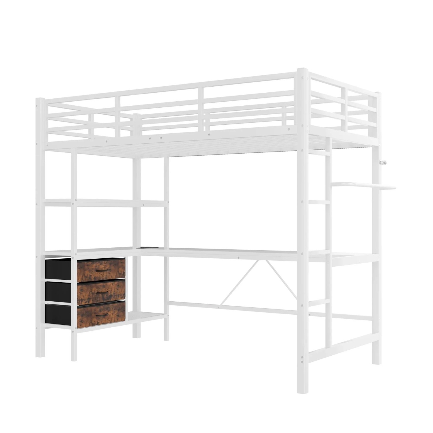 okwish Hochbett 90x200cm mit Schreibtisch und LED Beleuchtung Kinderzimmer Weiß ohne Matratze