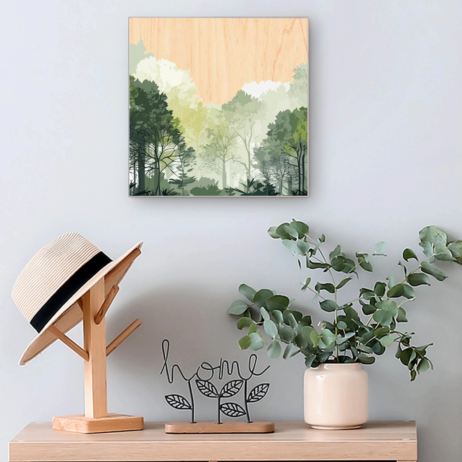 Banjado Schlüsselkasten Holz 30x30cm mit Waldszene, Schlüsselbox für 50 Schlüssel.