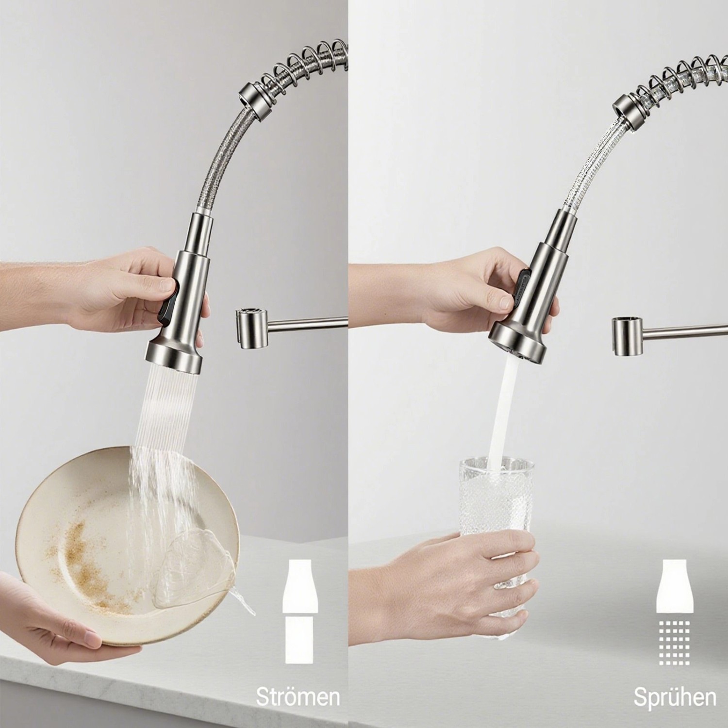 AICA Hochdruck Wasserhahn 43x21x12cm Silber Küche Abnehmbarer Mischbatterie und Drehbarer 360° Spiralfeder Bad Küchenarmatur_3