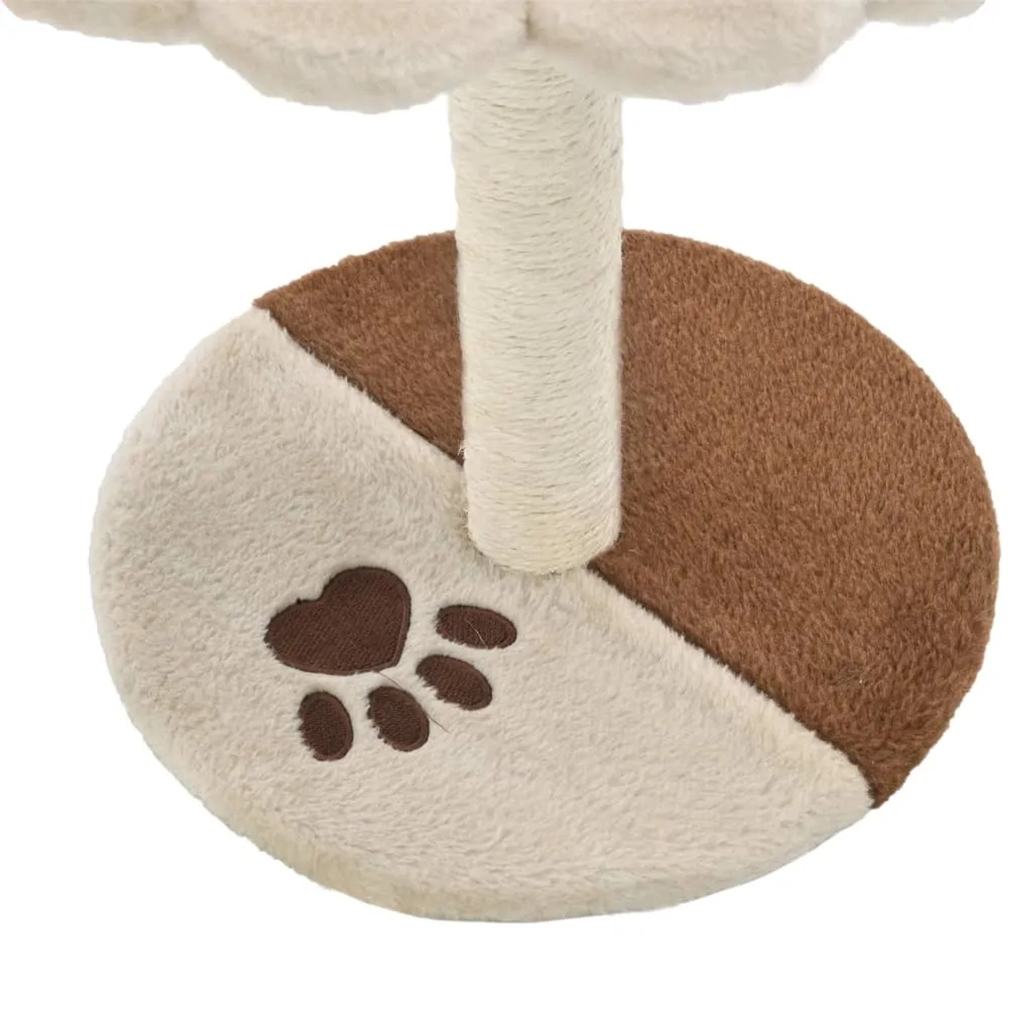 Beige-brauner Katzenkratzbaum, 40 cm hoch, mit Sisalstamm und Tatzen-Muster.