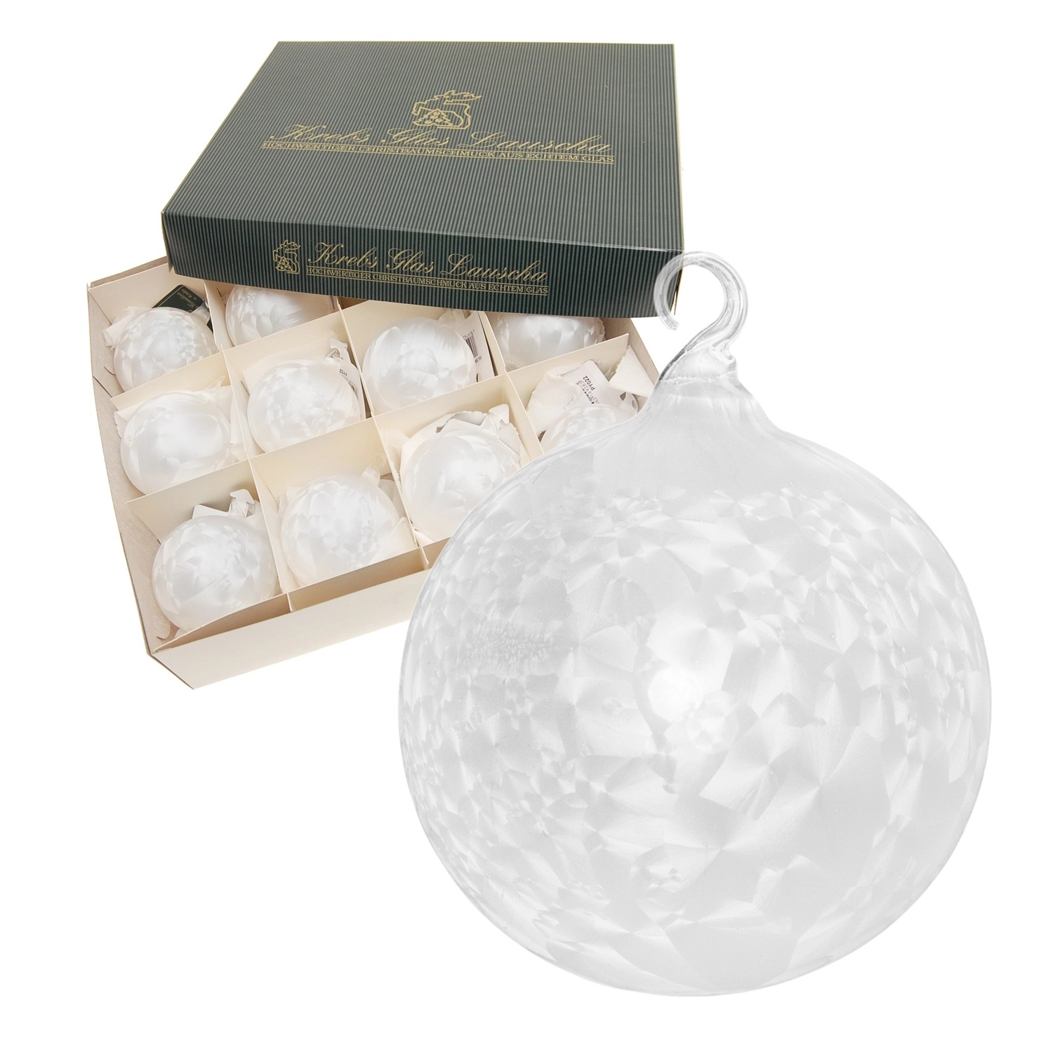 Krebs Glas Lauscha Weihnachtsbaumkugel Eislack mit Öse 12er-Set 6cm