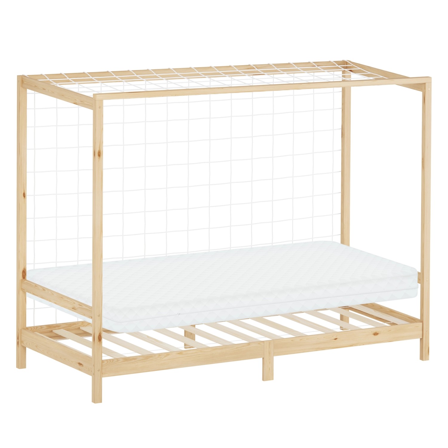ML-Design Kinderbett Fußballtor 90x200 cm mit Matratze H10 cm Natur