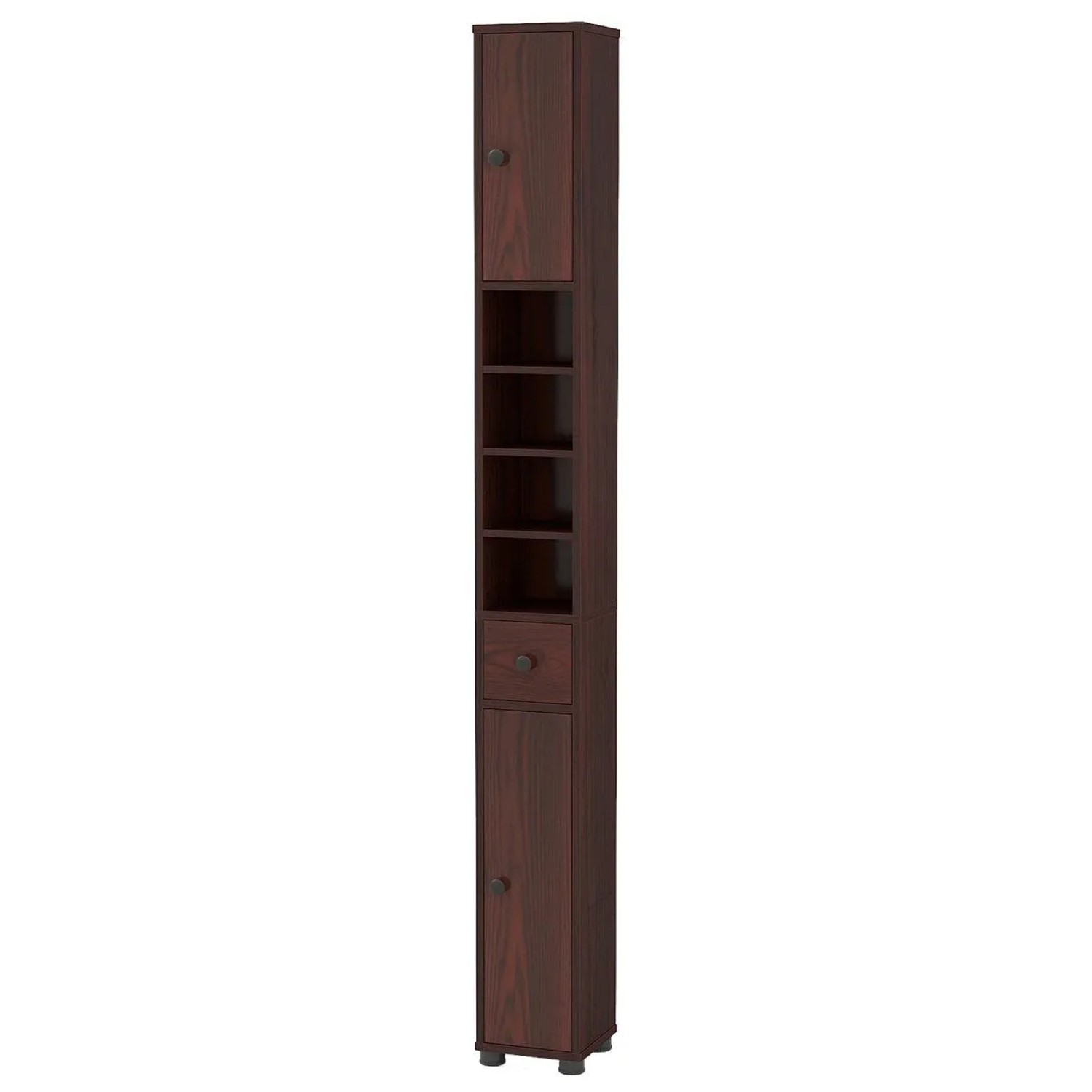 Costway Badschrank Schmal Badezimmerschrank mit 2 Türen Dunkelbraun