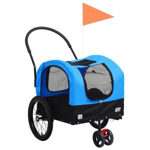 vidaXL 2-In-1 Fahrradanhänger für Hunde und Buggy Blau und Schwarz 92438