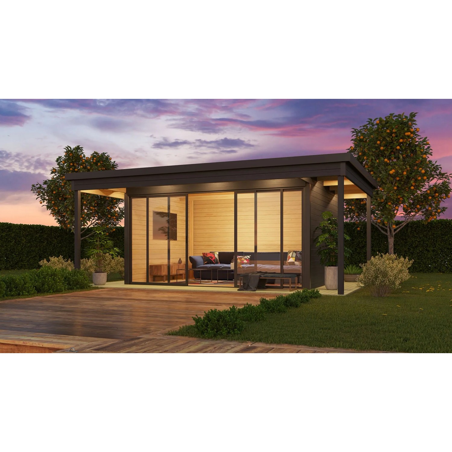 Lasita Holz-Gartenhaus Domeo 4 Loggia Flachdach Lasiert 578 cm x 401.9 cm