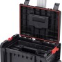 Qbrick System Pro Cart Werkzeugbox mit Rädern und Teleskopgriff, geöffnet.