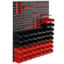 Tectake Kleinteilemagazin mit 56 Boxen (rot/schwarz) und Wandplatten, zur Werkzeugaufbewahrung.