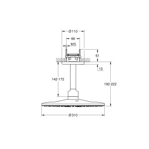 Technische Zeichnung: Grohe Rainshower 310 Kopfbrause mit Deckenanschluss (142 mm).