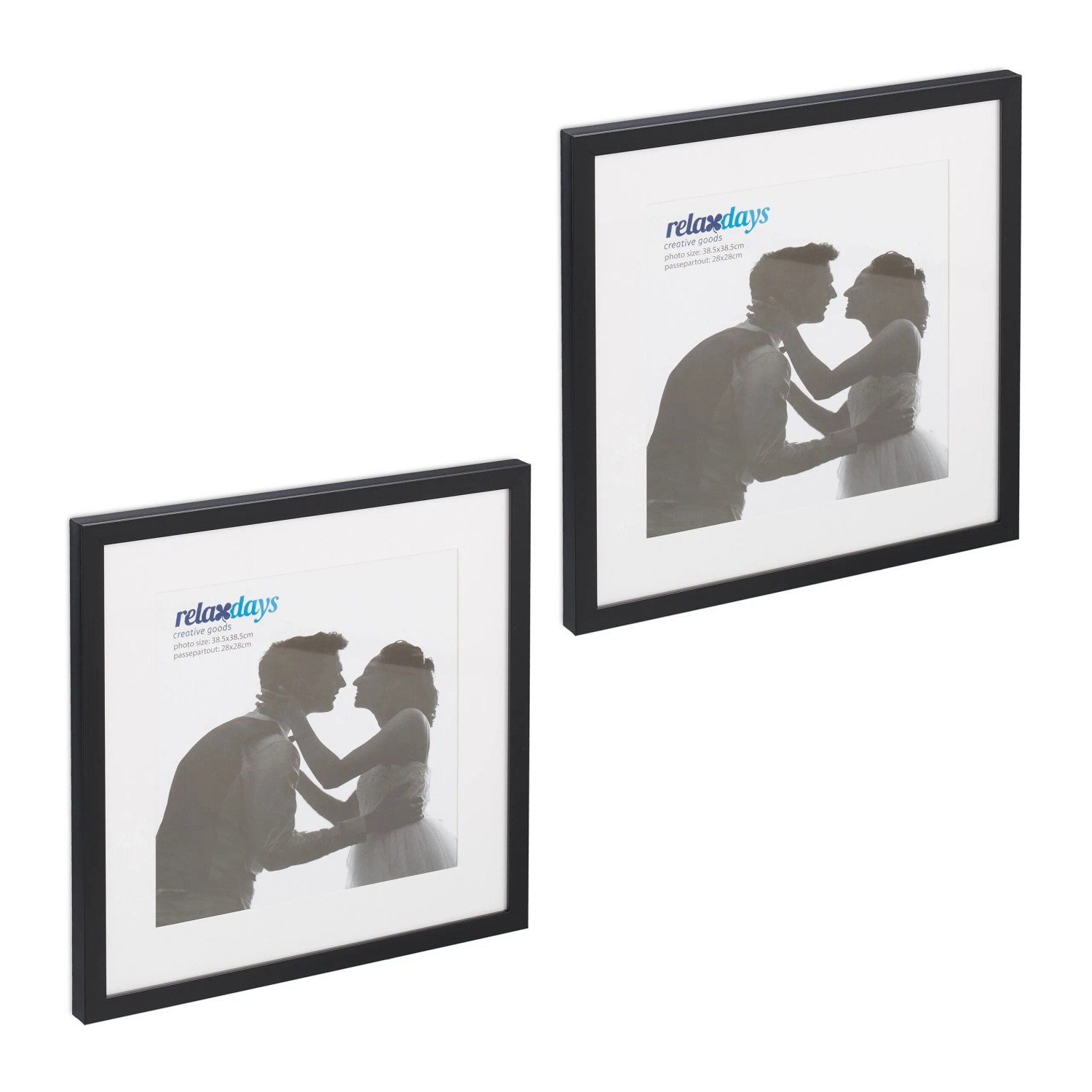Relaxdays Bilderrahmen Kunststoff Glas Schwarz 2er Set mit Passepartout zum Aufhängen zum Hinstellen 38,5 cm x 38,5 cm