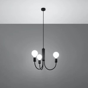 Schwarzer Sollux Lighting Kronleuchter Piccolo3 mit drei E27-Lampen für Wohnzimmer & Esszimmer.