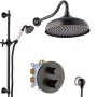 PaulGurkes Duschsystem Nostalgie Schwarz: Regendusche, Handbrause und Thermostat. Antikes Design für Ihr Bad.