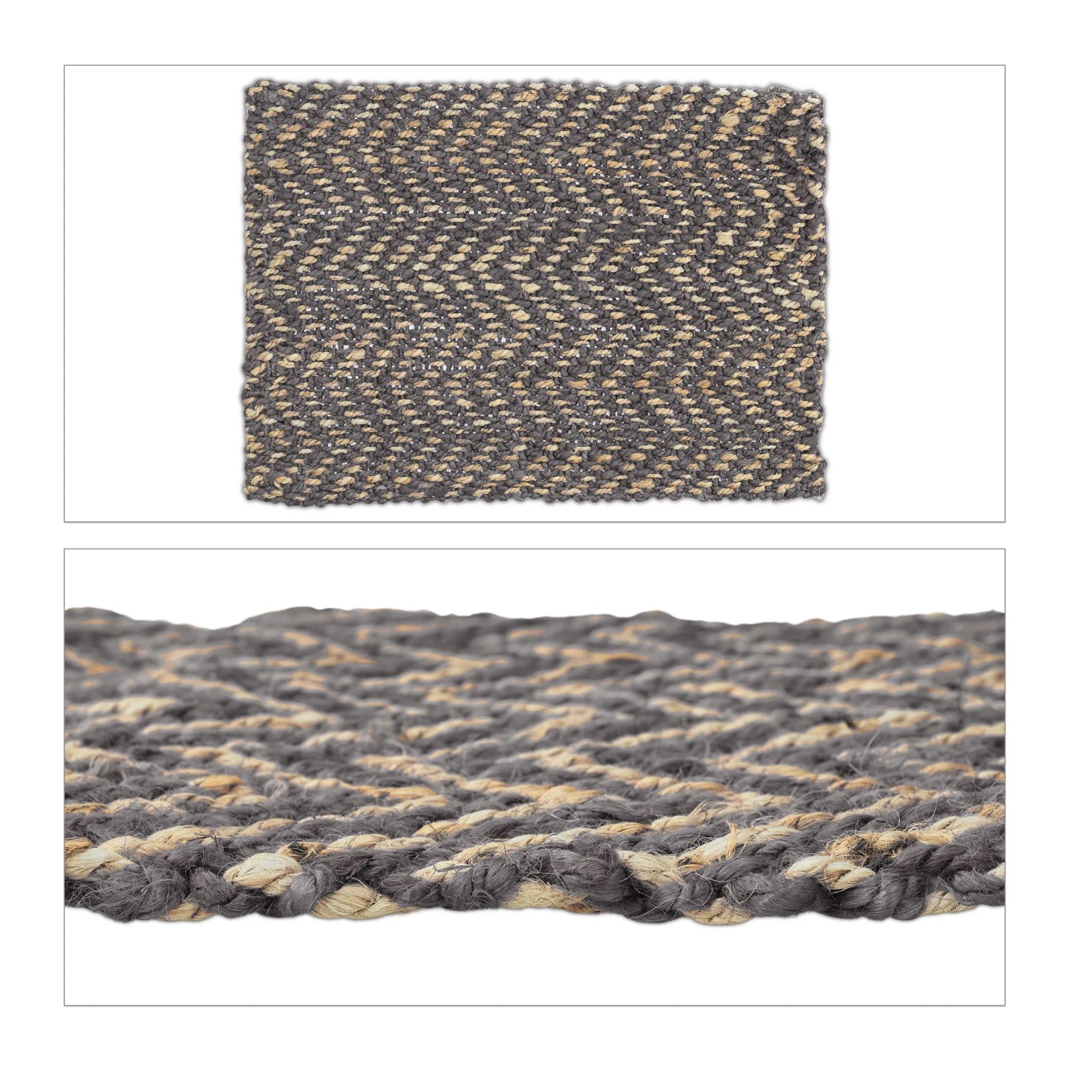 Relaxdays Teppichläufer Jute Grau Beige Handgefertigt 60 cm x 90 cm 1,6 kg