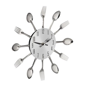 Relaxdays Besteckuhr Metall Silber Leise ø 31 cm x 3,5 cm 170 g