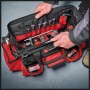 Offene Einhell E-Case Werkzeugtasche gefüllt mit Werkzeug, Akkuschrauber und Akkus.