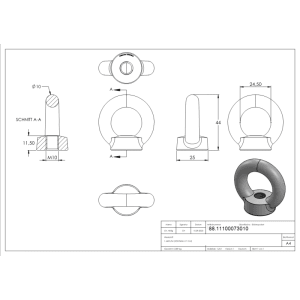 FeNau Ringmutter Edelstahl V4A Innengewinde M10 Rundeisen 10 mm DIN 582