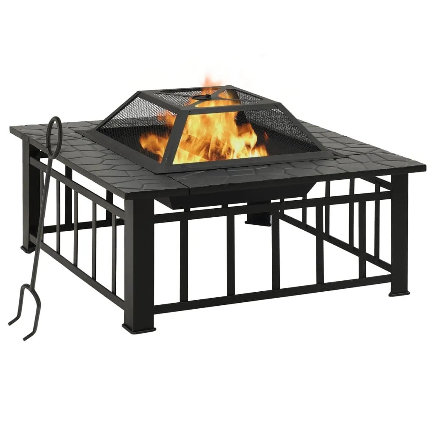 vidaXL Feuerkorb mit Schürhaken 79x79x46,5 cm XXL Stahl 360061