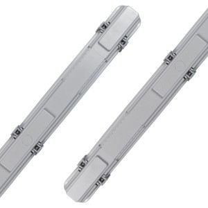 Graue LED-Feuchtraumleuchte 9W mit Rohr für z.B. Keller oder Garage.