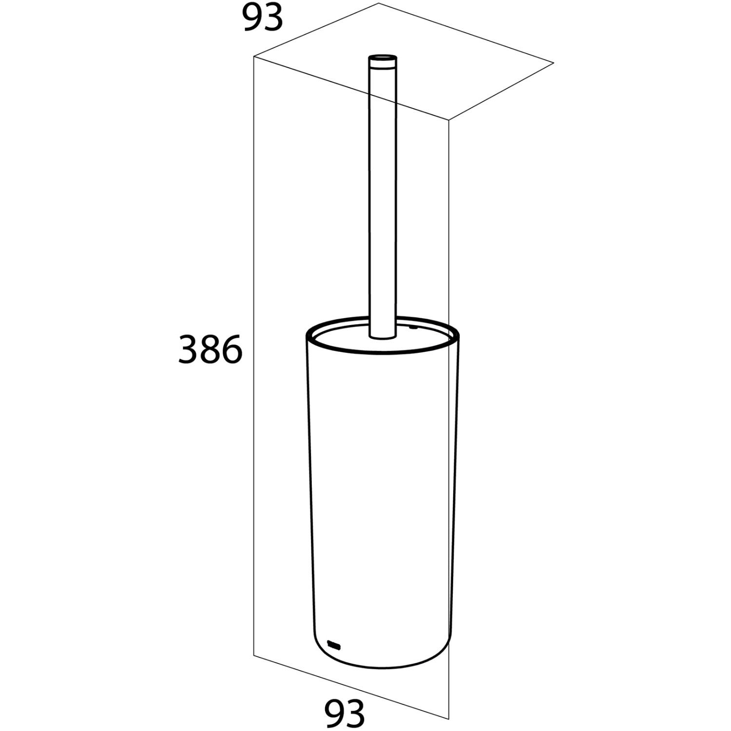 Schwarze Tiger WC-Bürstengarnitur Urban, freistehend mit Deckel und Maßen.