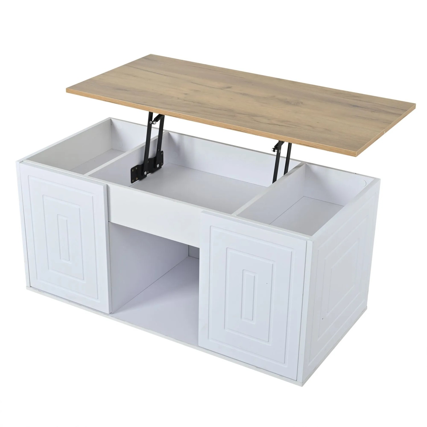 Merax Couchtisch 46x95x45cm Höhenverstellbar Naturholz