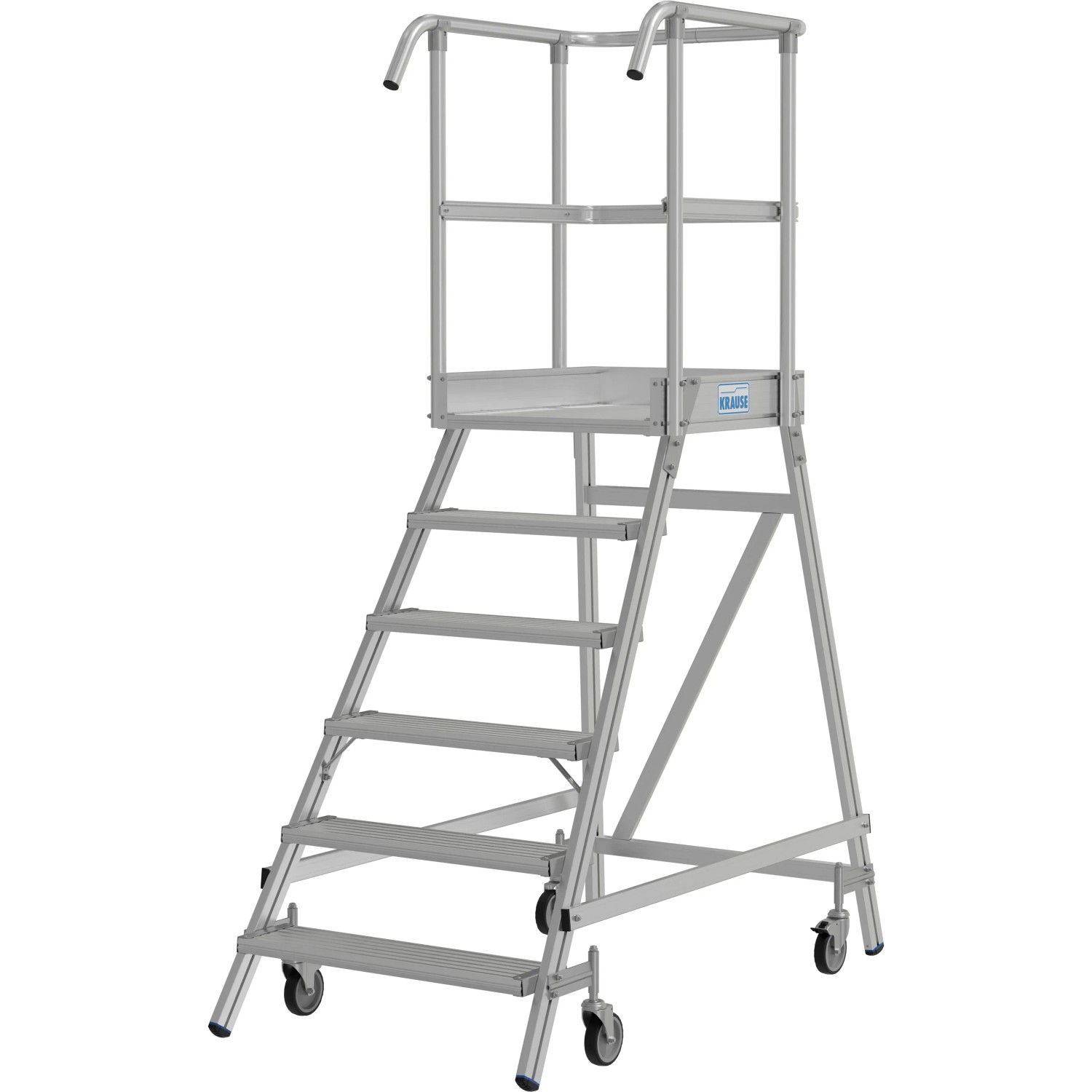 Krause Podestleiter Stabilo, fahrbare Leiter mit 6 Stufen und Plattform, ideal für flexible Einsätze.