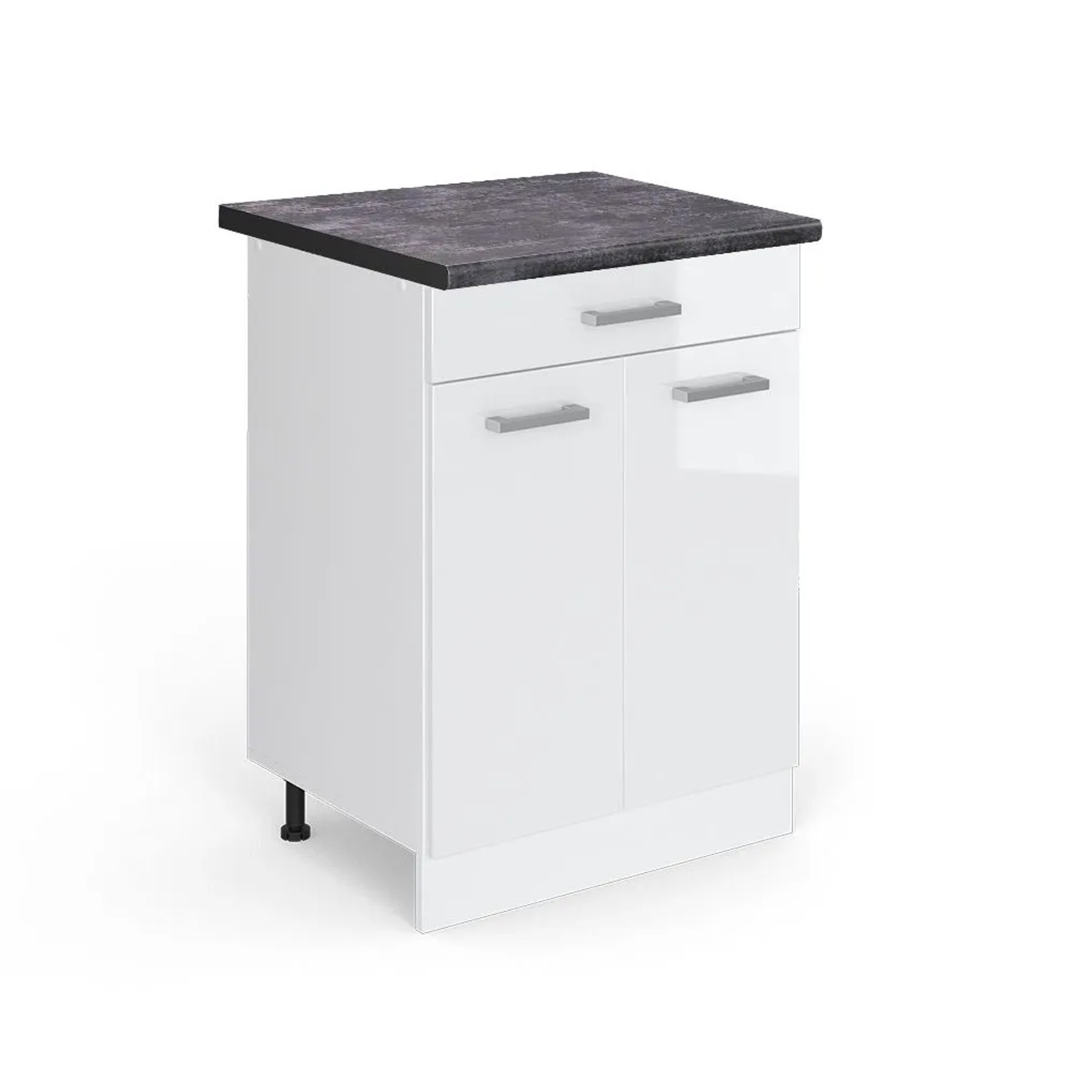 Vicco Küchenunterschrank R-Line Weiß Hochglanz Weiß 60 cm mit Schublade AP Anthrazit