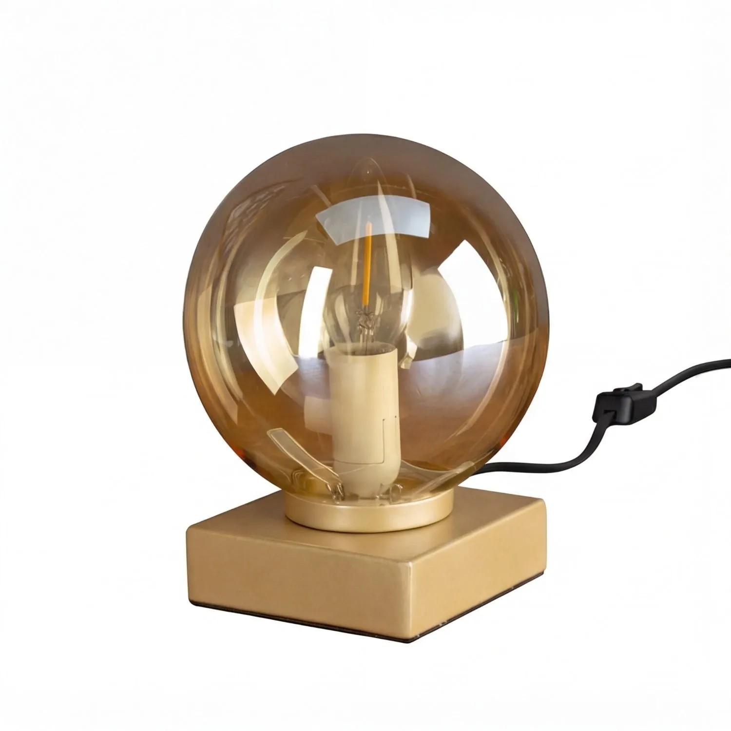 Licht-Erlebnisse Tischlampe Kugel Schirm Rauchglas Metall 17,5 CM Hoch In Gold Bernstein Modern