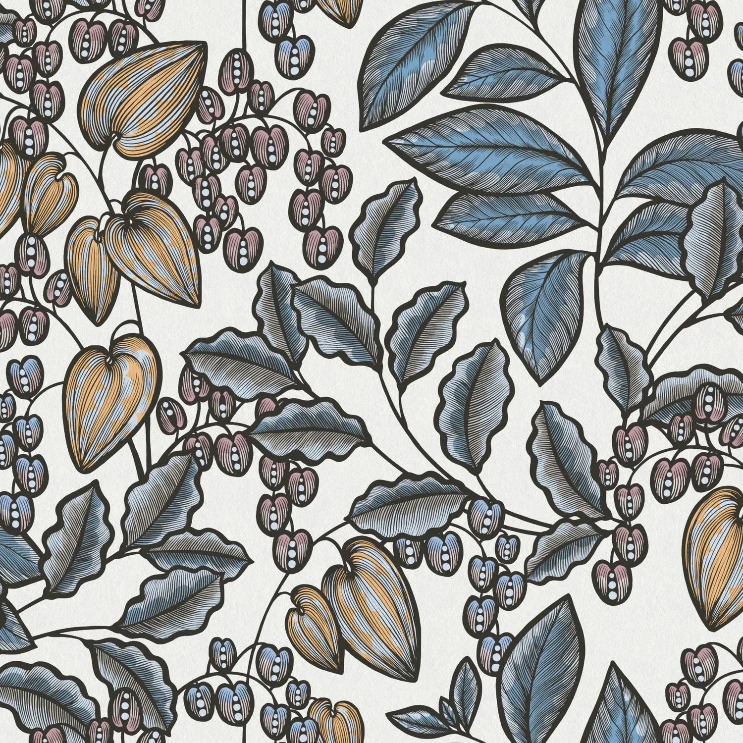 PROFHOME 377548-GU Blumen Tapete Floral Matt Blau Weiß Gelb 0,53 m x 10,05 m 5,33 m2 Blau