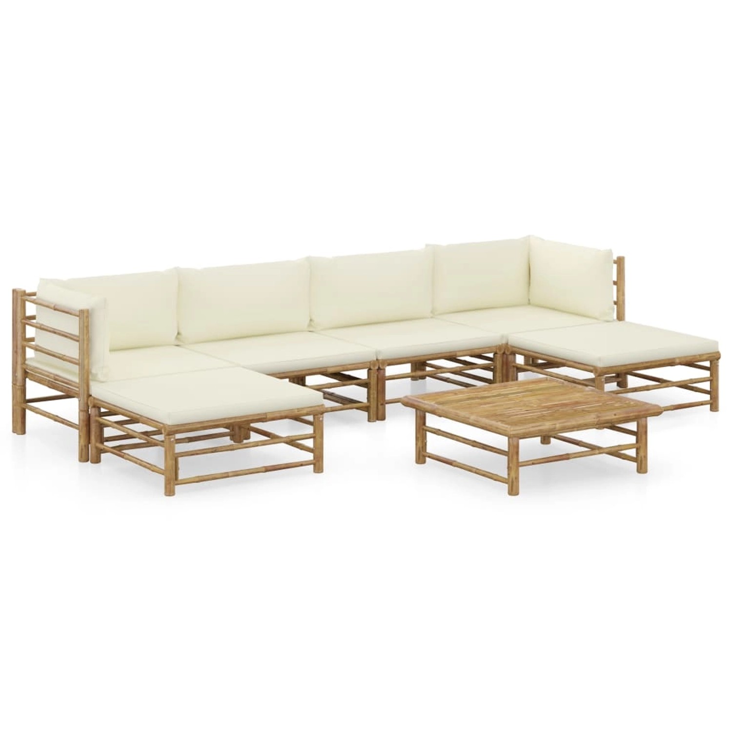 vidaXL 7-Tlg Garten-Lounge-Set mit Cremeweißen Kissen Bambus 3058231