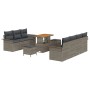 Graues 10-tlg. vidaXL Garten-Sofa-Set aus Poly Rattan mit Tisch und Hockern.