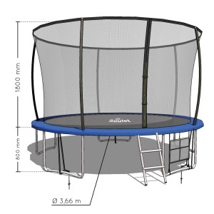 Soulet Gartentrampolin, Ø 366 cm, mit Sicherheitsnetz, Leiter und Ballnetz in Schwarz-Blau.