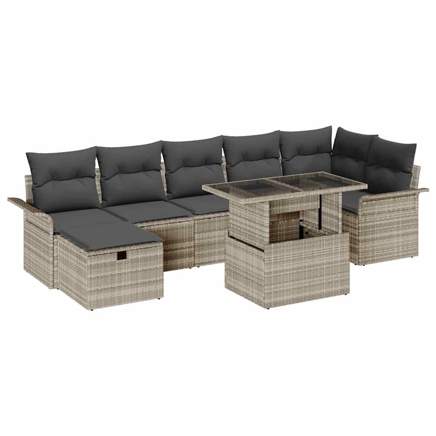 vidaXL Garten-Sofa-Set mit Kissen 8-Tlg Hellgrau Poly Rattan 3359689 günstig online kaufen