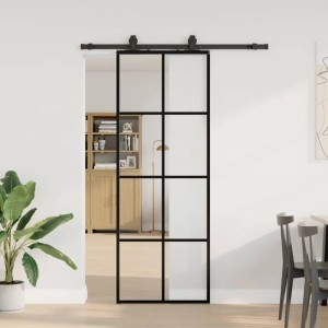 Schwarze vidaXL Schiebetür mit ESG-Glas, 76x205 cm, mit Beschlag. Glastür im modernen Stil.