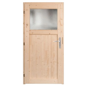 Nebeneingangstür Panto NET 504 Natur, Holz mit Lichtausschnitt und Ornamentglas.