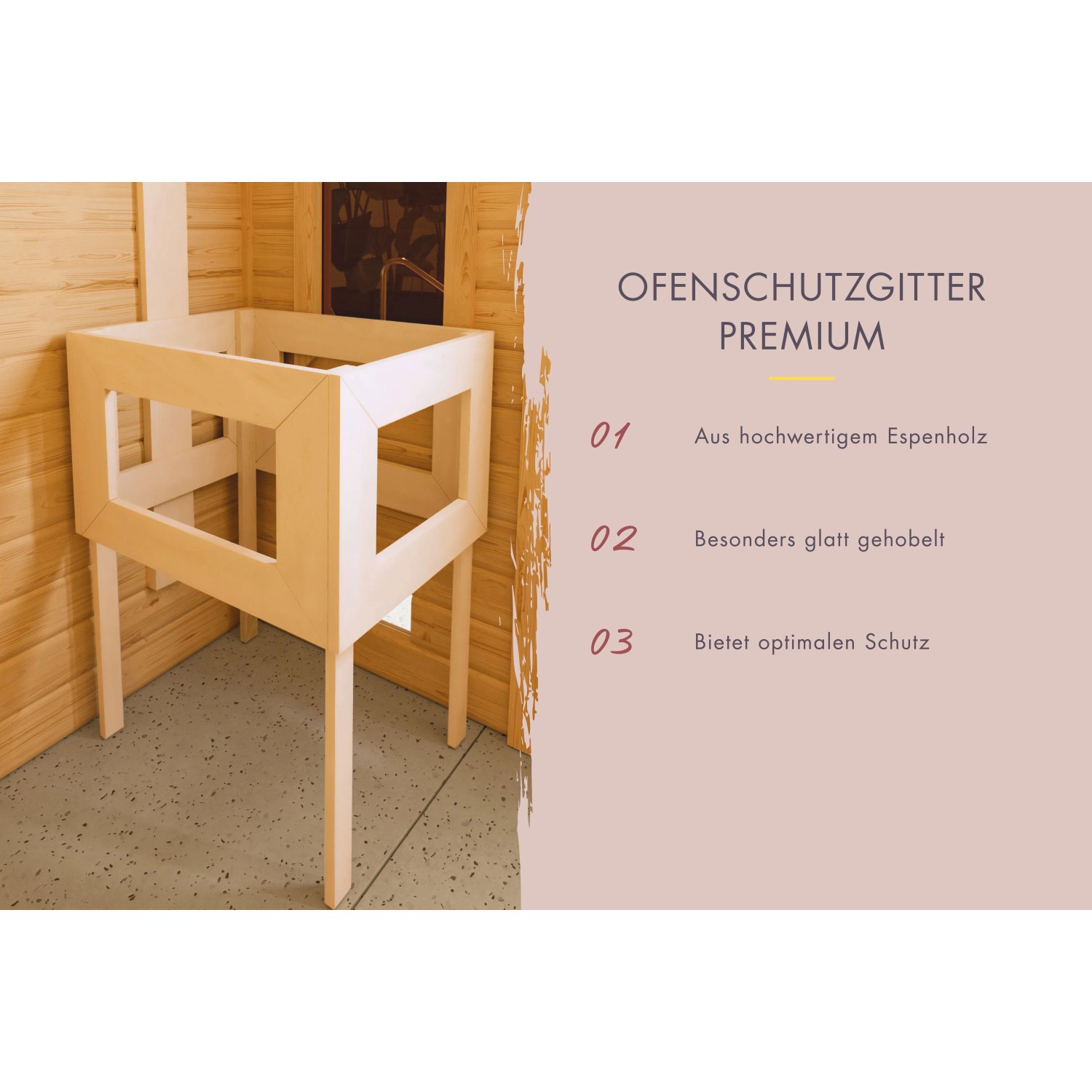Karibu Sauna Ofenschutzgitter Premium aus Espenholz für Saunaofen.
