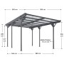 Dunkelgrauer Juskys Carport mit Flachdach (5x3 m) mit Maßangaben.
