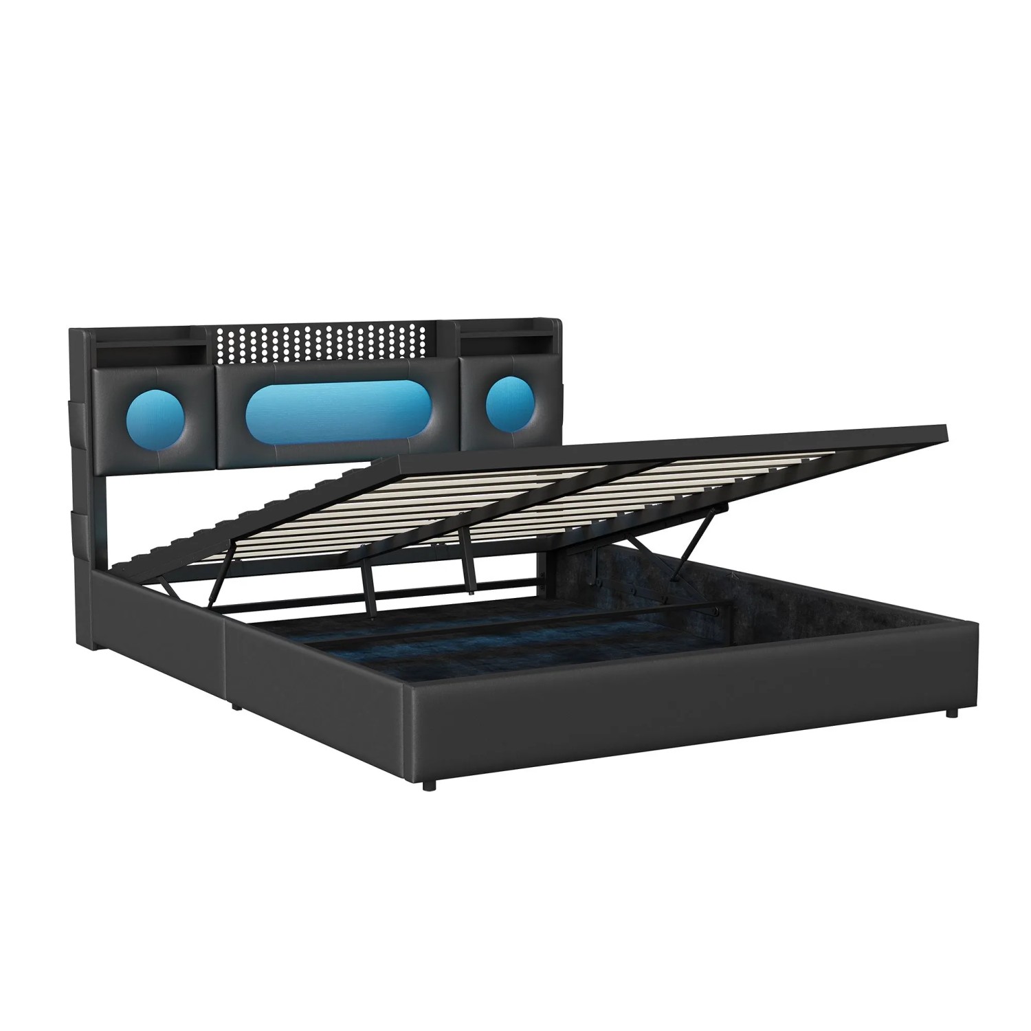 PXloue Bettgestell Polsterbett -Kopfteil mit Stauraum&USB-Ladefunktion-Bett 140x200cm Grau