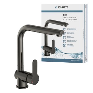 Schütte Küchenarmatur Rio in Hochglanz-Graphit, Einhebelmischer mit hohem Auslauf.
