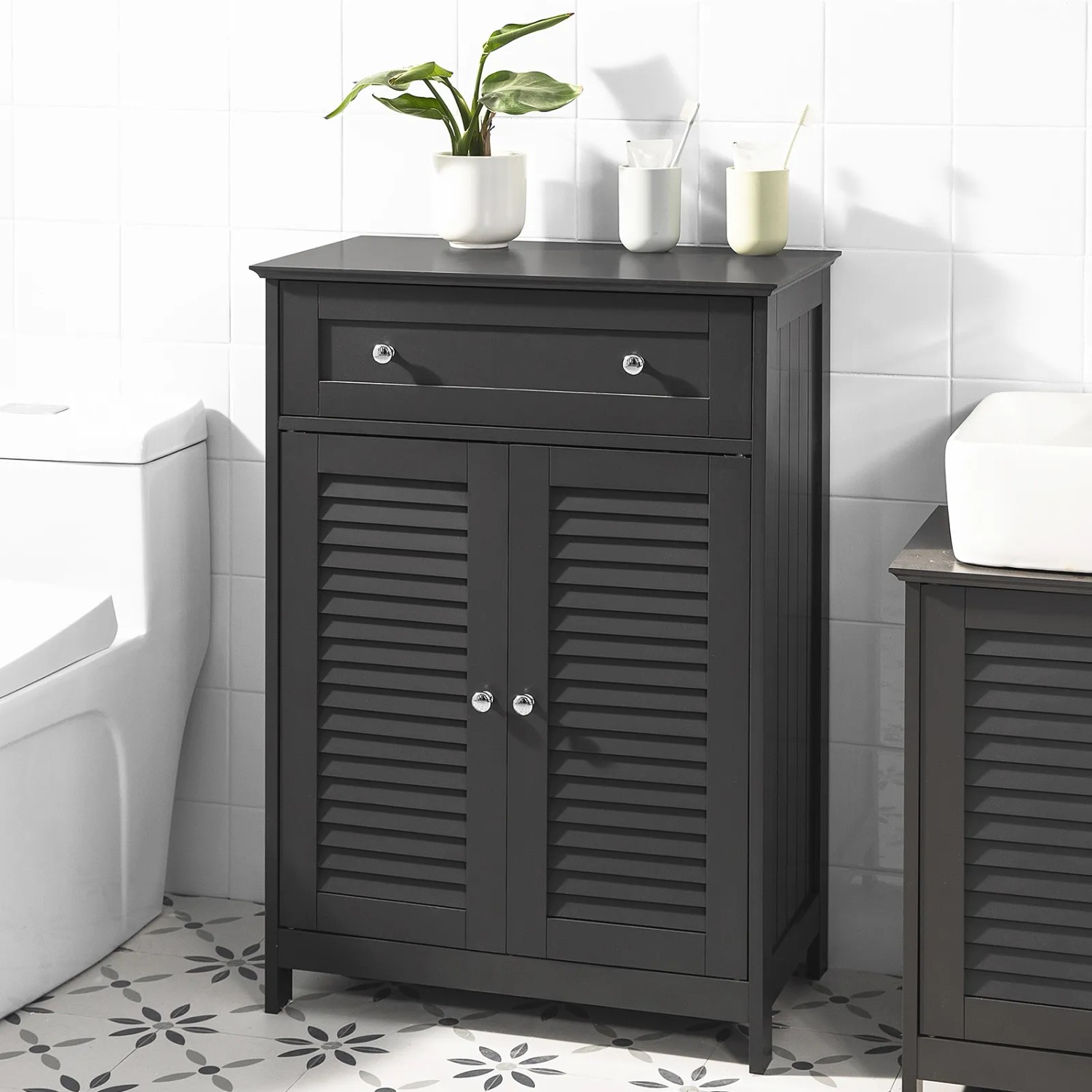 SoBuy Kommode Badezimmer FRG238-DG MDF Grau mit Schublade und Türen kaufen bei OBI