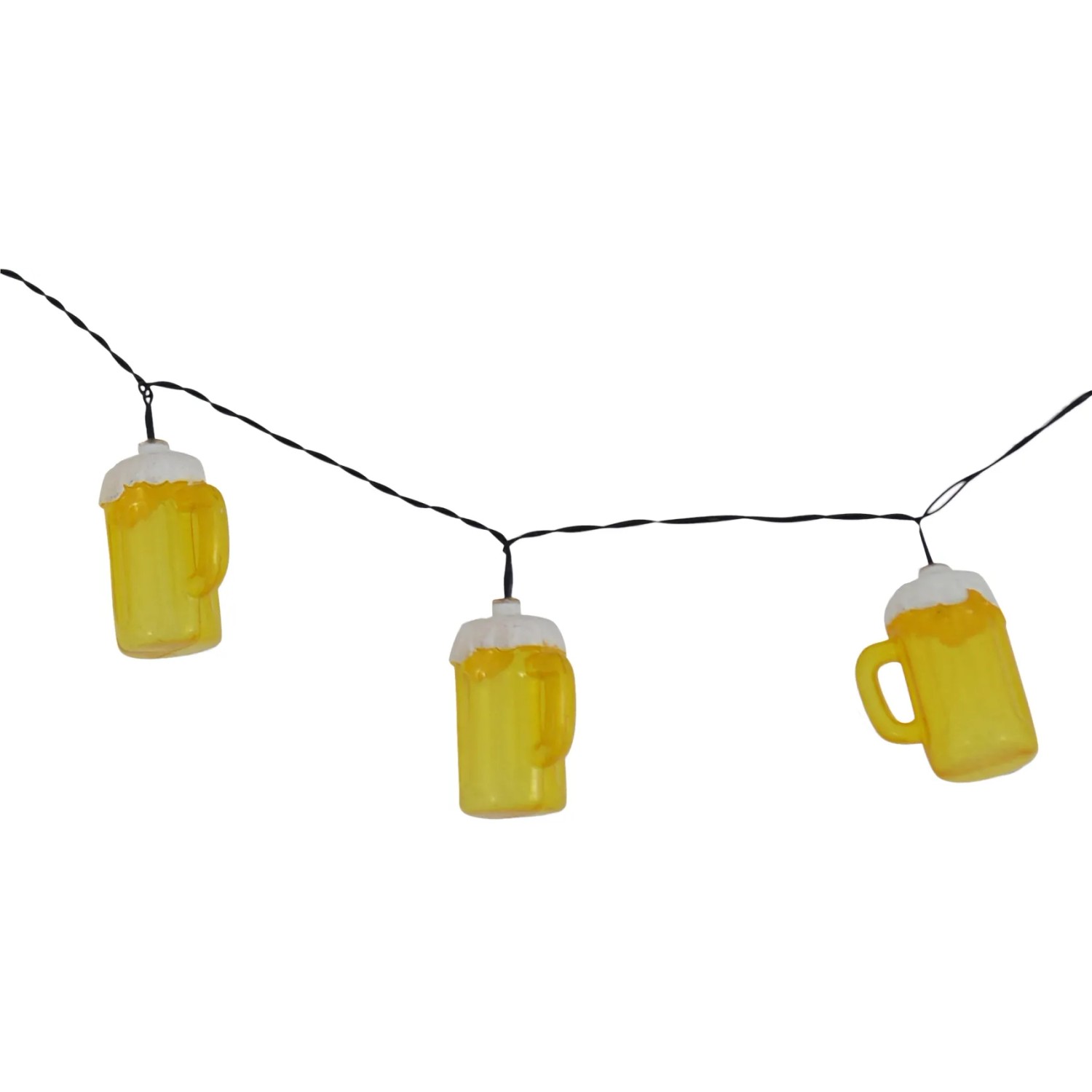 Gelbe LED Lichterkette mit 20 Bierkrügen für Außen, 5m lang.
