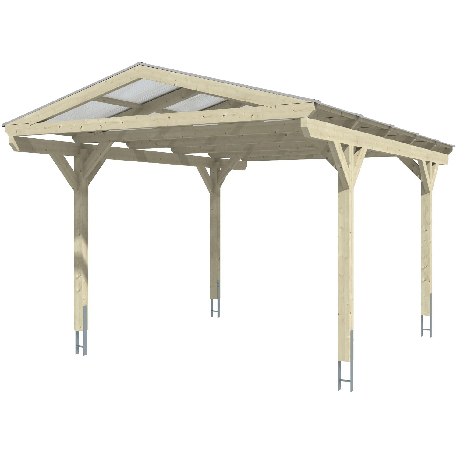 Weißer Skan Holz Carport Westerwald mit geraden Kopfbändern, 362x541 cm.